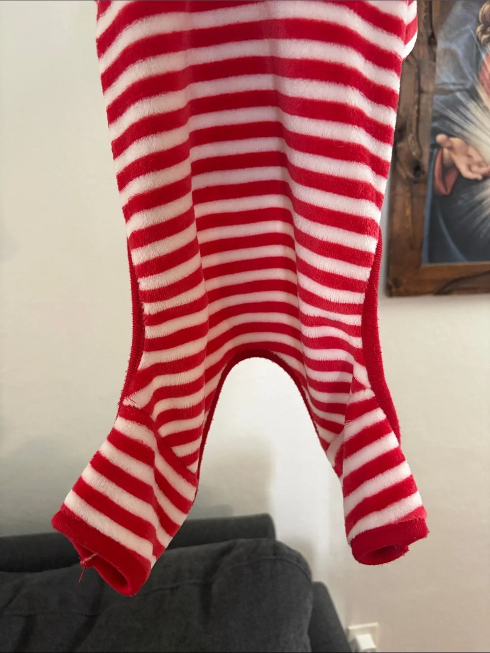 ❤️🤍 Red & White Striped Hooded Dog Pajama – Size Medium 🤍❤️